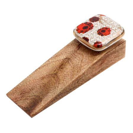 Red Flower Square Ceramic Wooden Door Stopper